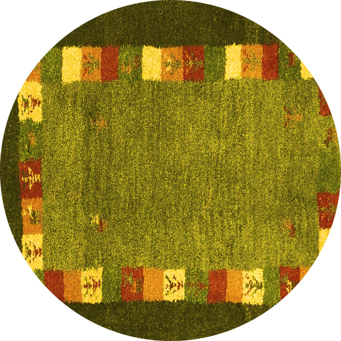 Round Abstract Yellow Contemporary Rug, con2968yw