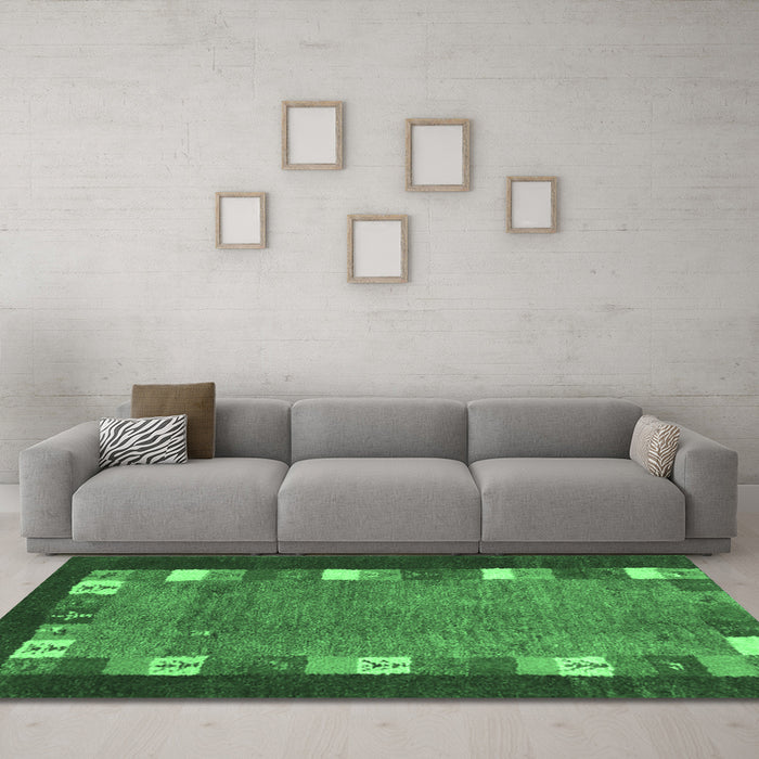 Machine Washable Abstract Emerald Green Contemporary Area Rugs in a Living Room,, wshcon2968emgrn