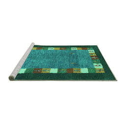 Sideview of Machine Washable Abstract Turquoise Contemporary Area Rugs, wshcon2968turq