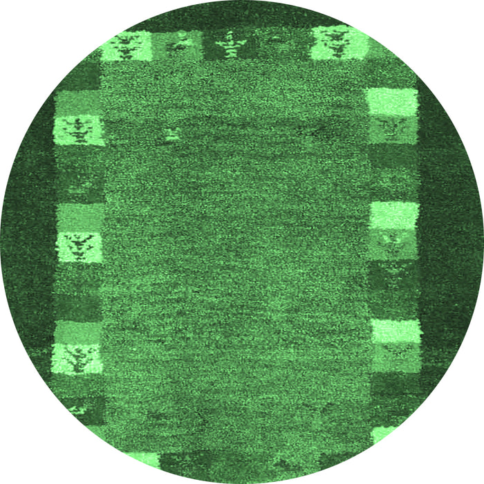 Round Machine Washable Abstract Emerald Green Contemporary Area Rugs, wshcon2968emgrn