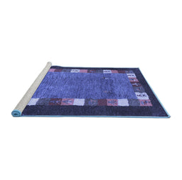 Sideview of Machine Washable Abstract Blue Contemporary Rug, wshcon2968blu