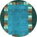 Round Abstract Light Blue Contemporary Rug, con2968lblu