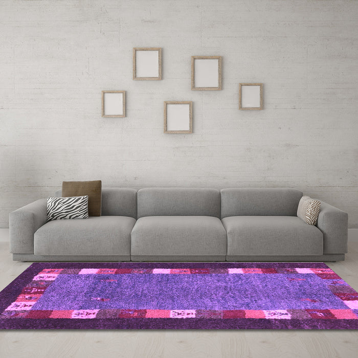 Machine Washable Abstract Purple Contemporary Area Rugs in a Living Room, wshcon2968pur