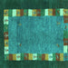 Square Machine Washable Abstract Turquoise Contemporary Area Rugs, wshcon2968turq