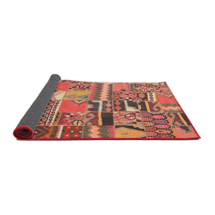 Thickness of Contemporary Fire Brick Red Patchwork Rug, con2969