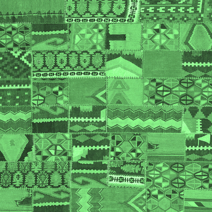 Square Machine Washable Patchwork Emerald Green Transitional Area Rugs, wshcon2969emgrn