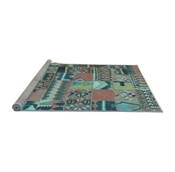 Sideview of Machine Washable Patchwork Light Blue Transitional Rug, wshcon2969lblu