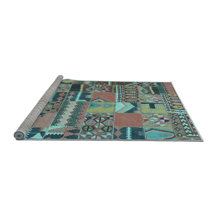 Sideview of Machine Washable Patchwork Light Blue Transitional Rug, wshcon2969lblu