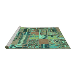 Sideview of Machine Washable Patchwork Turquoise Transitional Area Rugs, wshcon2969turq