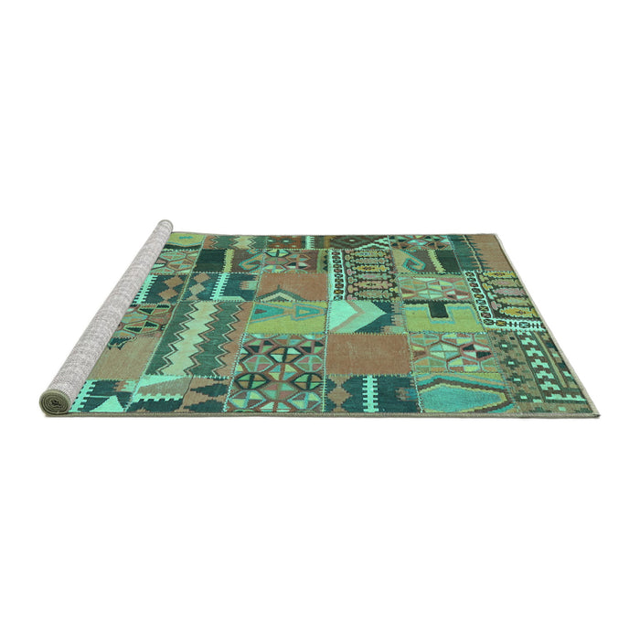 Sideview of Machine Washable Patchwork Turquoise Transitional Area Rugs, wshcon2969turq