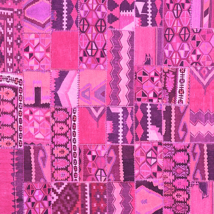 Square Machine Washable Patchwork Pink Transitional Rug, wshcon2969pnk