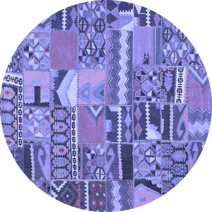 Round Machine Washable Patchwork Blue Transitional Rug, wshcon2969blu