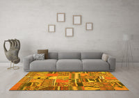 Machine Washable Patchwork Yellow Transitional Rug, wshcon2969yw