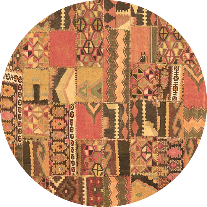 Round Machine Washable Patchwork Brown Transitional Rug, wshcon2969brn
