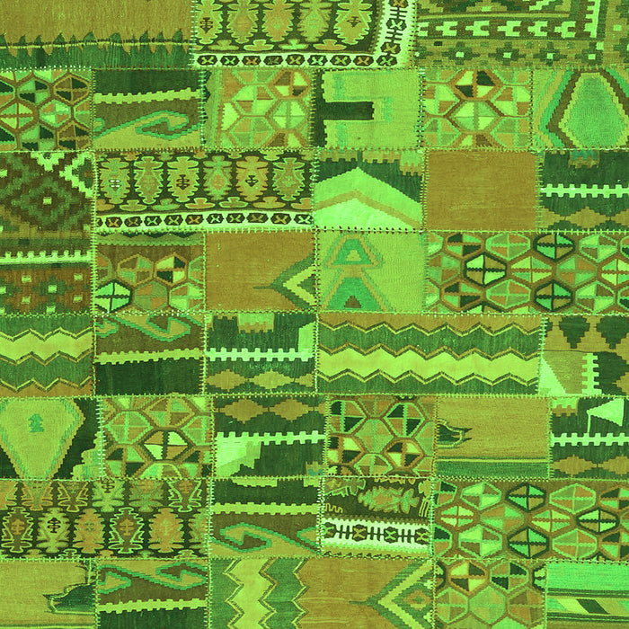 Round Machine Washable Patchwork Green Transitional Area Rugs, wshcon2969grn