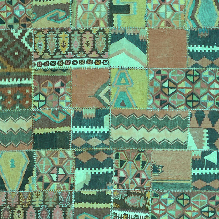Machine Washable Patchwork Turquoise Transitional Area Rugs, wshcon2969turq