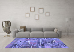 Machine Washable Patchwork Blue Transitional Rug in a Living Room, wshcon2969blu