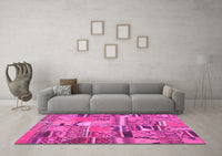 Machine Washable Patchwork Pink Transitional Rug, wshcon2969pnk