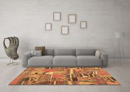 Machine Washable Patchwork Brown Transitional Rug in a Living Room,, wshcon2969brn