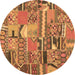 Round Patchwork Brown Transitional Rug, con2969brn