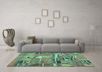 Machine Washable Patchwork Turquoise Transitional Rug, wshcon2969turq