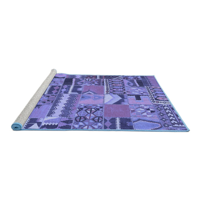 Sideview of Machine Washable Patchwork Blue Transitional Rug, wshcon2969blu
