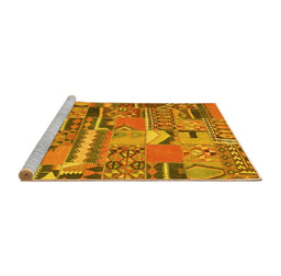 Sideview of Machine Washable Patchwork Yellow Transitional Rug, wshcon2969yw