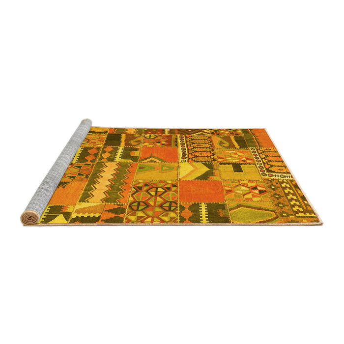 Sideview of Machine Washable Patchwork Yellow Transitional Rug, wshcon2969yw