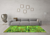 Machine Washable Patchwork Green Transitional Rug, wshcon2969grn
