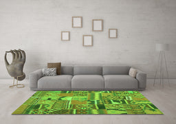 Machine Washable Patchwork Green Transitional Area Rugs in a Living Room,, wshcon2969grn