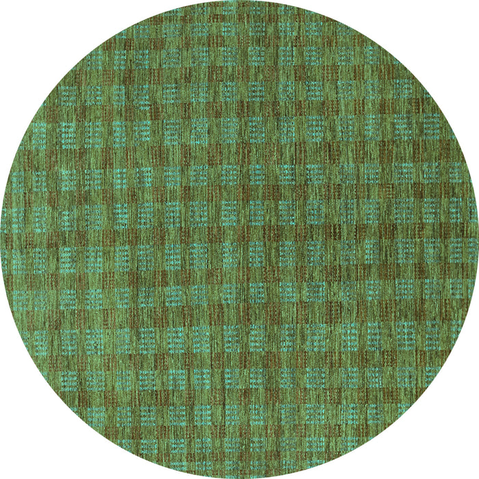Round Machine Washable Abstract Turquoise Contemporary Area Rugs, wshcon296turq