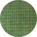 Round Machine Washable Abstract Turquoise Contemporary Area Rugs, wshcon296turq