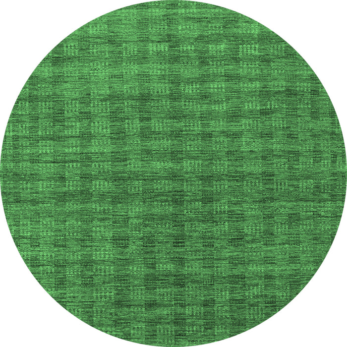 Round Machine Washable Abstract Emerald Green Contemporary Area Rugs, wshcon296emgrn