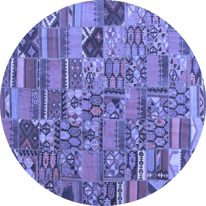 Round Machine Washable Patchwork Blue Transitional Rug, wshcon2970blu