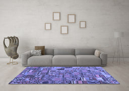 Machine Washable Patchwork Blue Transitional Rug in a Living Room, wshcon2970blu