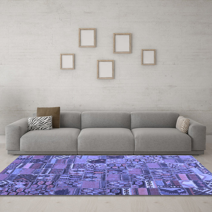 Machine Washable Patchwork Blue Transitional Rug in a Living Room, wshcon2970blu