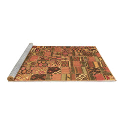Sideview of Machine Washable Patchwork Brown Transitional Rug, wshcon2970brn