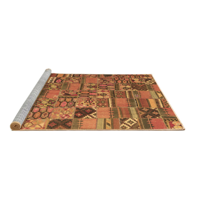 Sideview of Machine Washable Patchwork Brown Transitional Rug, wshcon2970brn