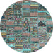 Round Patchwork Light Blue Transitional Rug, con2970lblu