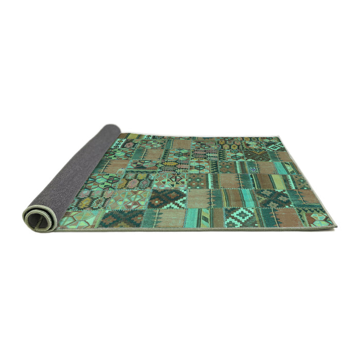 Sideview of Patchwork Turquoise Transitional Rug, con2970turq