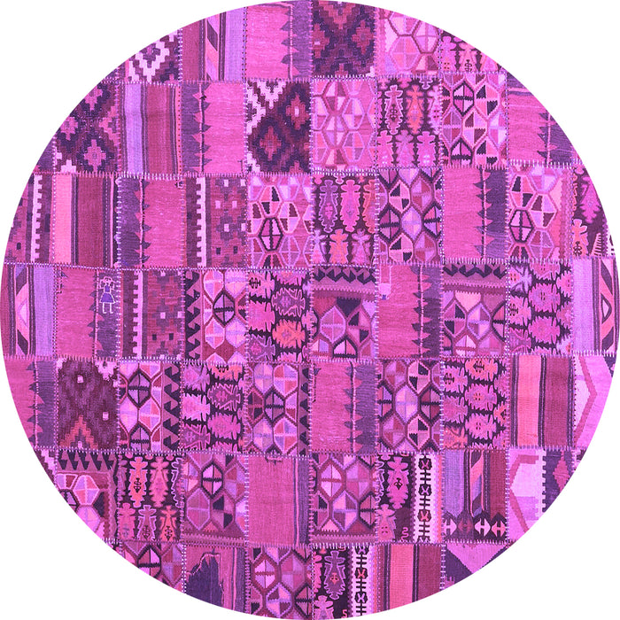 Round Patchwork Purple Transitional Rug, con2970pur