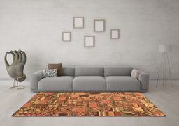 Machine Washable Patchwork Brown Transitional Rug in a Living Room,, wshcon2970brn