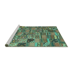 Sideview of Machine Washable Patchwork Turquoise Transitional Area Rugs, wshcon2970turq