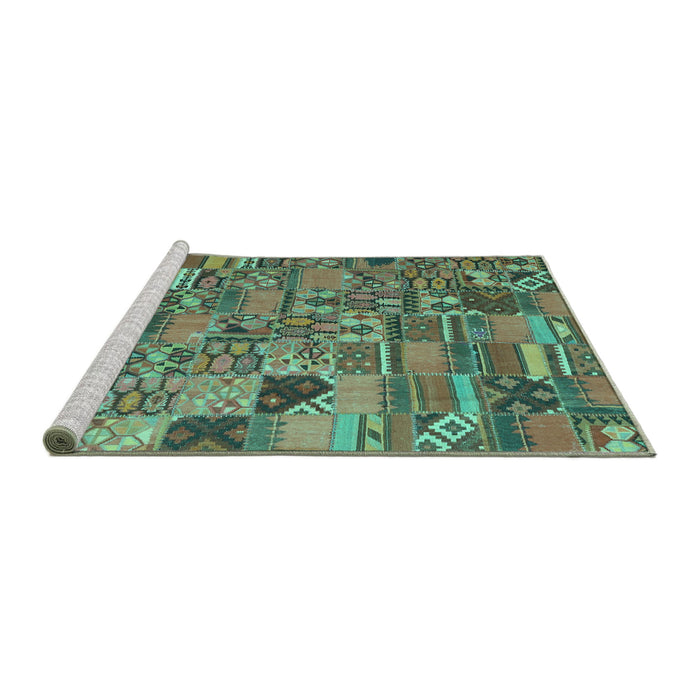 Sideview of Machine Washable Patchwork Turquoise Transitional Area Rugs, wshcon2970turq