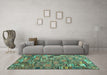 Machine Washable Patchwork Turquoise Transitional Area Rugs in a Living Room,, wshcon2970turq