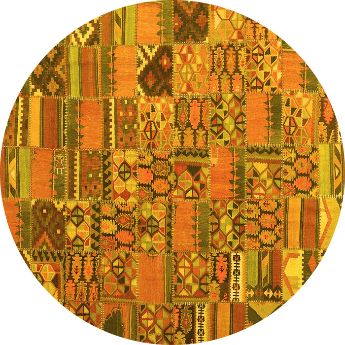 Round Patchwork Yellow Transitional Rug, con2970yw