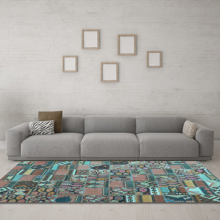 Machine Washable Patchwork Light Blue Transitional Rug in a Living Room, wshcon2970lblu