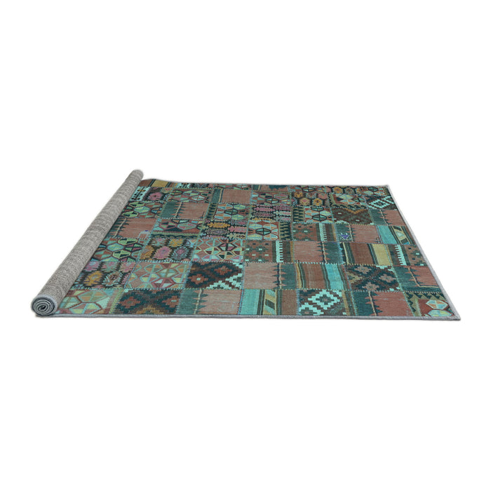 Sideview of Machine Washable Patchwork Light Blue Transitional Rug, wshcon2970lblu