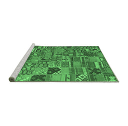 Sideview of Machine Washable Patchwork Emerald Green Transitional Area Rugs, wshcon2970emgrn