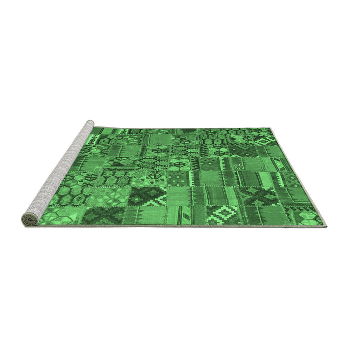 Sideview of Machine Washable Patchwork Emerald Green Transitional Area Rugs, wshcon2970emgrn